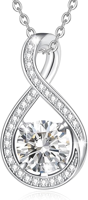 FANCIME Birthstone Necklaces for Women Fine Jewelry Sterling Silver Infinity Pendant Anniversary Birthday Gifts for Her Women Wife Mom Lady Daughter, Chain 16"+2" Extend