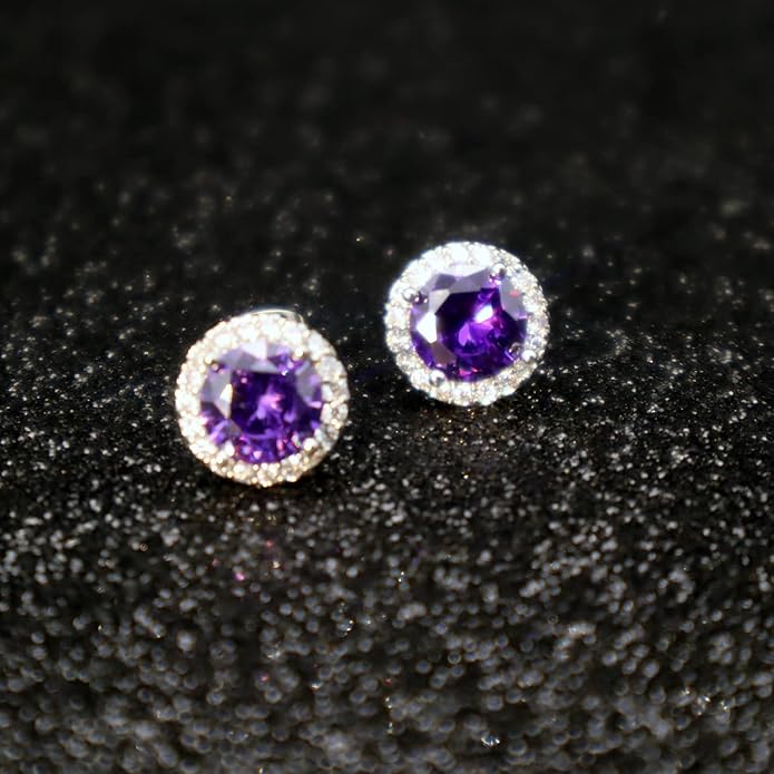 YOMELA Cubic Zirconia Earrings Studs, Halo CZ Birthstone Simulated Diamond Stud Earrings for Women