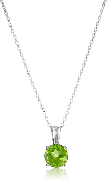 Amazon Essentials Sterling Silver Round Cut Birthstone Pendant Necklace 18"