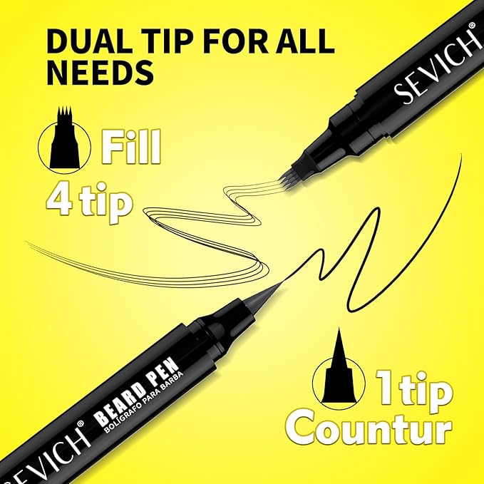 SEVICH Beard Pencil Filler for Men,Dual-Ended Beard Styling Tool with 4-Prong Fill Tip and 1-Prong Contour Tip for Natural Looking Beard,Waterproof & Sweatproof,Travel Size,Dark Brown