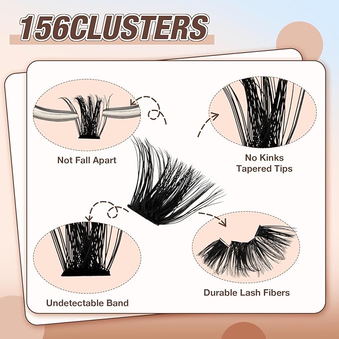 AILAISHI Lash Clusters Kit, DIY Cluster Eyelash Extensions 10‑20mm, 150D, 156pcs Fluffy D Curl Natural Lashes with Bond & Seal,Tweezers–Fake Cat Eye Individual Clusters