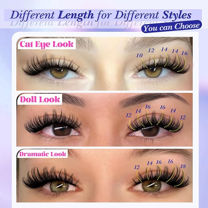 Yawamica Lash Extension Kit Wispy Lash Clusters Kit C Curly Eyelash Clusters 10-18mm Cluster Eyelash Extensions Kit Soft Individual Lashes DIY Lash Kit with Lash Cluster Glue Lash Tweezers by Self