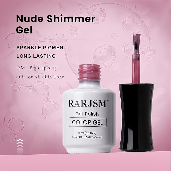 RARJSM Nude Carnation Pink Gel Nail Polish with Silver Pearl Glitter Finish Sheer Jelly Shimmer Gel Polish 15ml UV LED Soak Off Soft Color Home Salon French Manicure Varnish Curing Requires