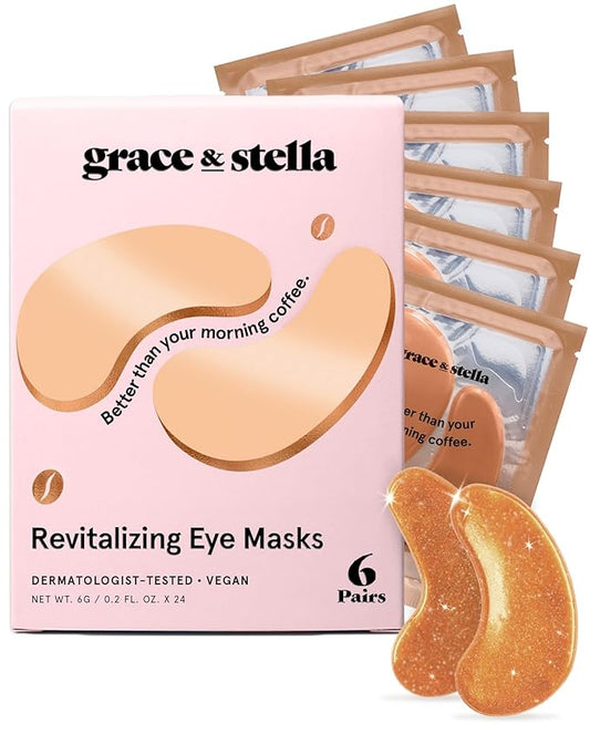 grace & stella Caffeine Under Eye Patches - Awakening Eye Patches for Puffy Eyes and Dark Circles - Under Eye Mask Patches with Niacinamide & Hyaluronic Acid - Vegan, Holiday Gift (Bronze, 6 Pairs)