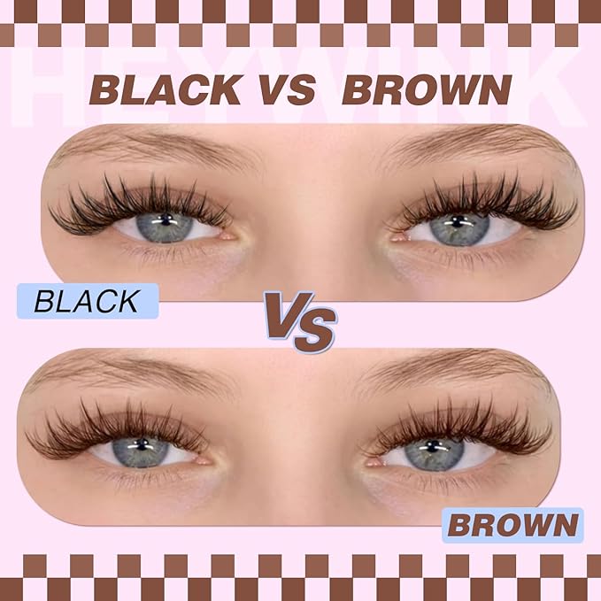 HEYWINK Brown Lash Clusters Kit Velure Lash Extensions Kit Natural Eyelash Clusters Short Lash Cluster 8-14mm Lash Clusters Natural with Invisible Band Individual Lash(Velure-Light Brown)