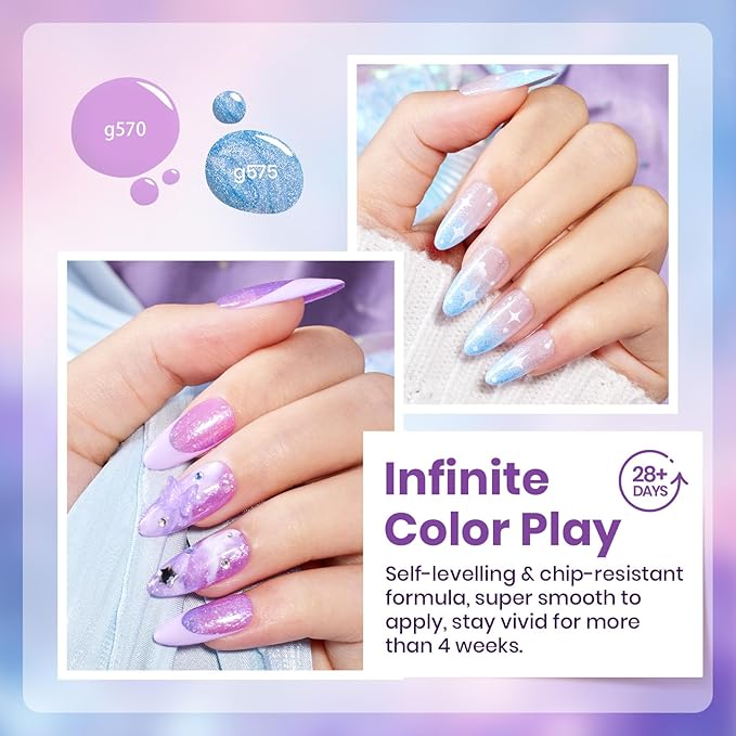 Beetles Gel Nail Polish Set - Dreamscape Wander 6 Colors Baby Purple Blue Glitter Shimmer Cat Eye Gel Polish Soak Off UV LED Nail Gel Home Gifts for Women Manicure DIY Nail Art