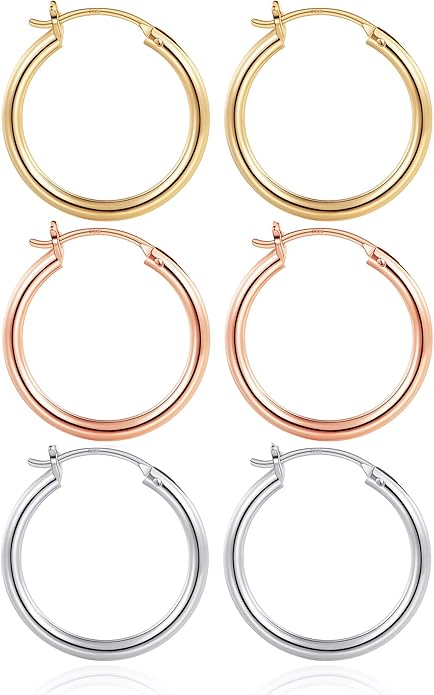 M MOOHAM 14K-Gold-Plated Hoop Earrings for Women - Hypoallergenic 14K Gold 925 Sterling silver-plated Post Sensitive Ears Nickel Free Hoops Earrings Set for Women Jewelry Lightweight 13-60mm