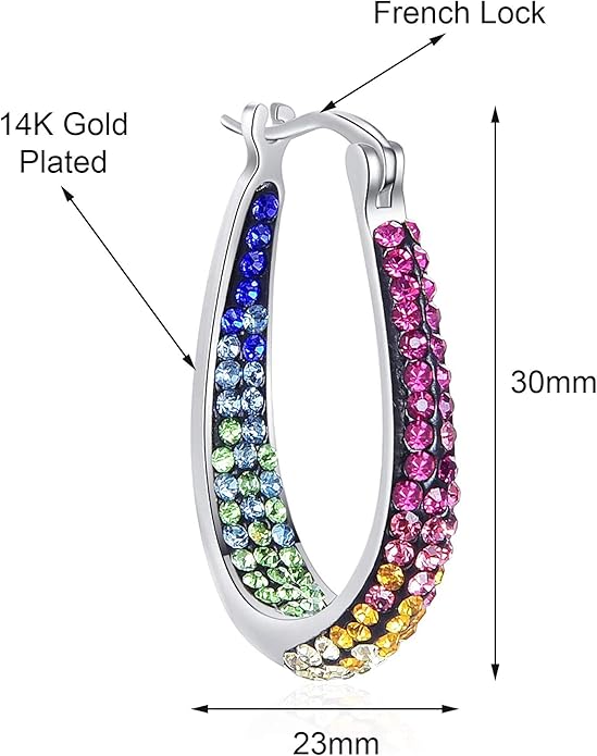 Savlano 14K White Gold Plated Inside Out Crystal Hoop Earrings For Women Comes With Savlano Gift Box