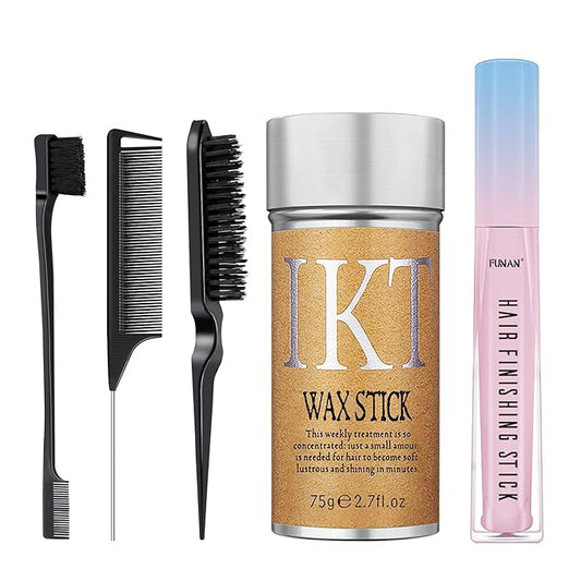 5 Packs Set Hair Wax Stick，Hair Finishing Stick and Edge Brush Rat Tail Comb Bristle Hair Brush，Slick Stick for Hair Non-greasy Styling Hair Pomade Stick，Hair Bun Hair Accessories for Women Grils