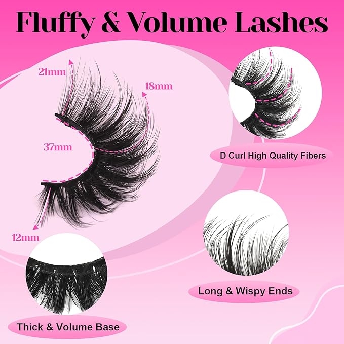 Veleasha Lashes Fluffy Eyelashes 5D Volume Cat Eye Lashes Soft False Eyelashes Handmade Fake Lashes 10 Pairs Pack Luxury Fake Eyelashes Dramatic Strip Lashes Wispy Look Like Extensions (D15)