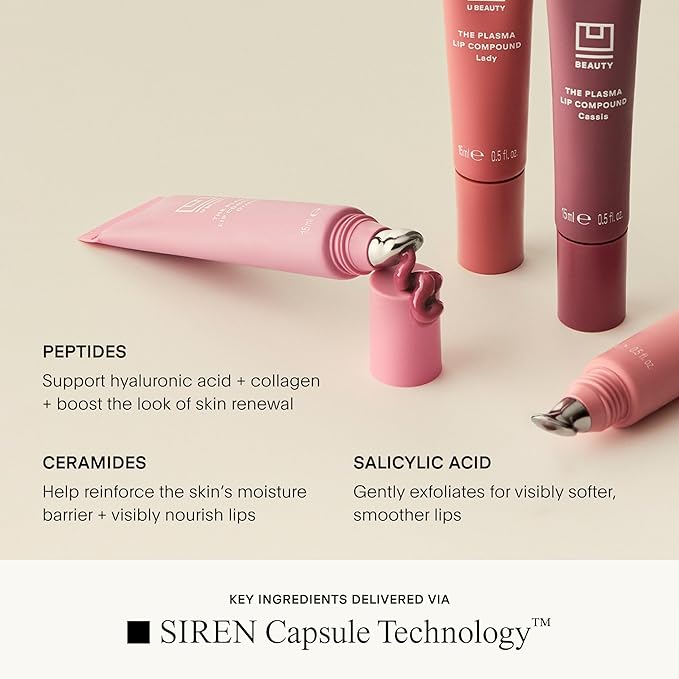 U Beauty The PLASMA Tinted Lip Compound - Anti-Aging & Anti-Wrinkle Lip Gloss, Hyaluronic Acid, Shea Butter & Peptides for Hydration & Plumping,Cassis - 15 mL