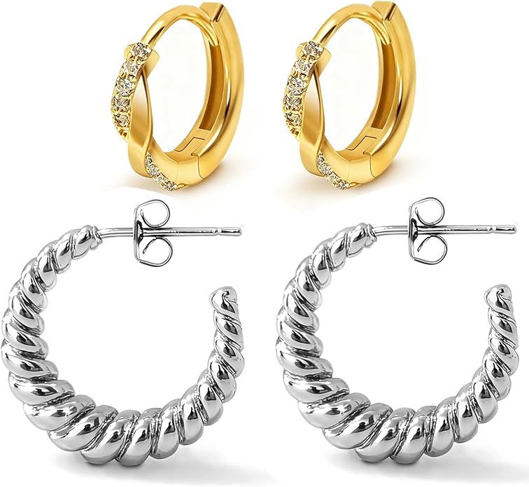Gold Earrings for Women Trendy, Chunky Gold Huggie Stud Hoop Hypoallergenic Earrings, Jewelry Gifts for Best Friend