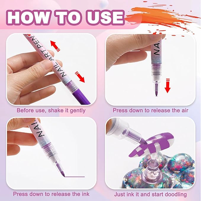 MKNZOME Nail Art Pens Set, 12 Color 0.7 MM Nail Art Markers Nail Polish Pens Drawing Painting Point Liner Painted Kit, Waterproof and Quick-drying Nail for DIY Design Manicure Tools