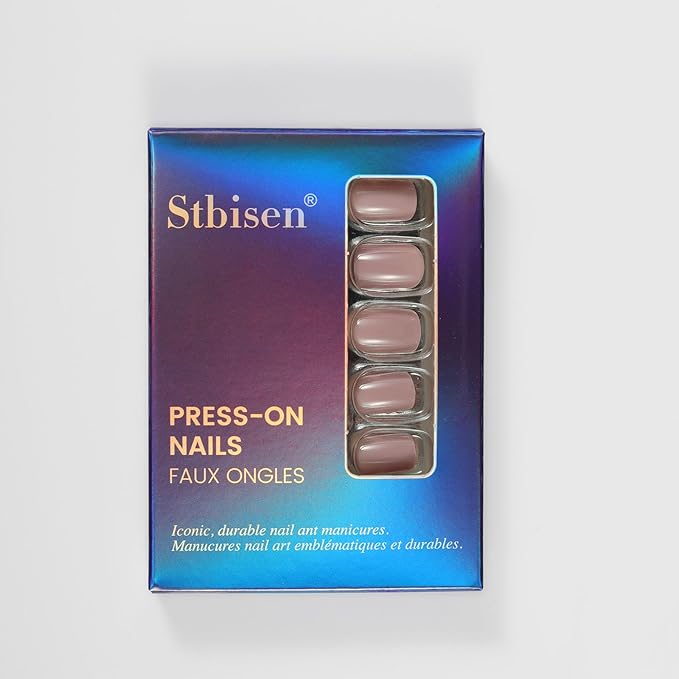 evpct Mauve Pink Glossy Press on Nails Short Square, Glossy Mauve Fake Nails Summer Reusable, Acrylic False Nail Stick on Press ons for Women Gifts, Perfectly Fit False Nail Kit with Kits 30Pcs