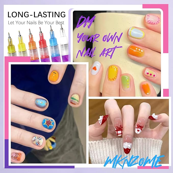 MKNZOME 12 Color Nail Art Pens for Painting Nails, 0.5 MM Nail Polish Pens Drawing Point Liner Painted Pen Kit, Waterproof Quick-drying for DIY Nails Art Design Manicure Tools
