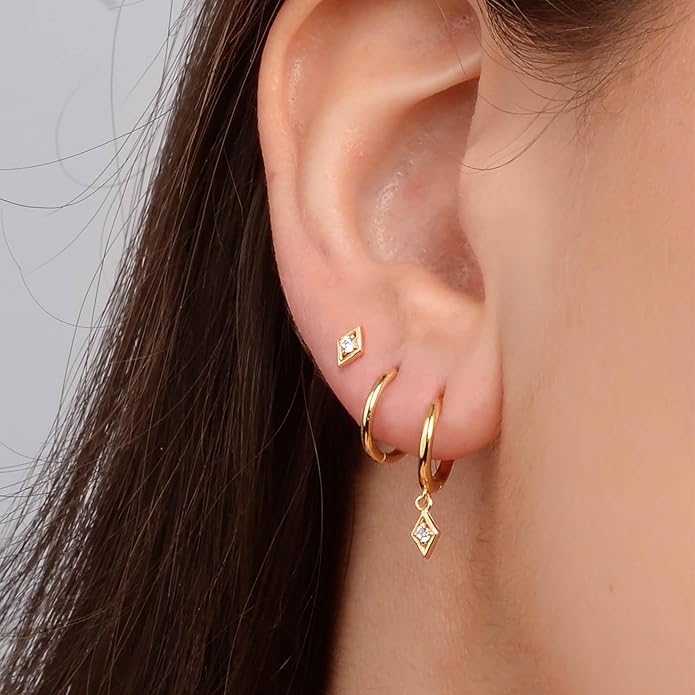 Freekiss 3 Pairs Gold Hoop Earrings Set: Dainty Stud Earrings Trendy Small 14K Gold Plated Hypoallergenic Dangle Cartilage Huggie Hoop Earrings for Women Gold Jewelry for Women Gifts