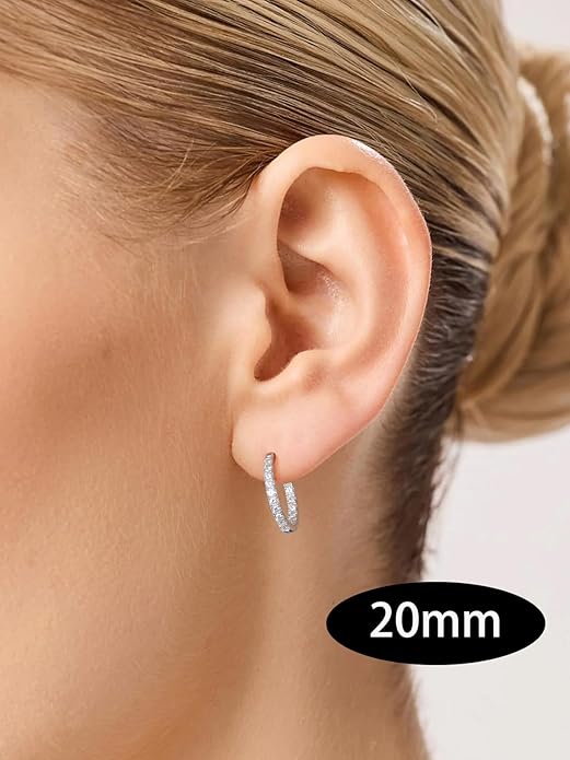 Wyyxl Womens Diamond Hoop Earrings, 20/25/30mm Small Hoop Sterling Silver Based Hypoallergenic Huggie Stud, Sparkle Moissanite 5a Cubic Zirconia Earings Jewelry for Woman Daily Party Wear