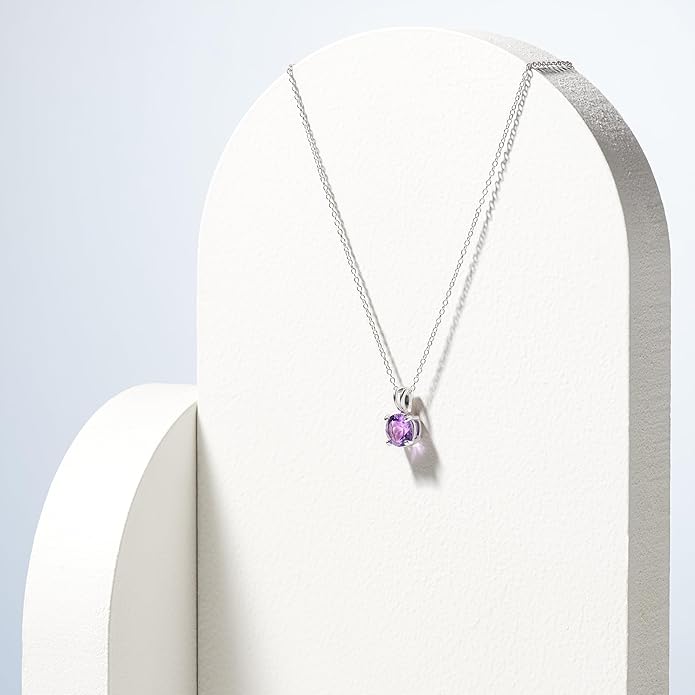 Amazon Essentials Sterling Silver Round Cut Birthstone Pendant Necklace 18"