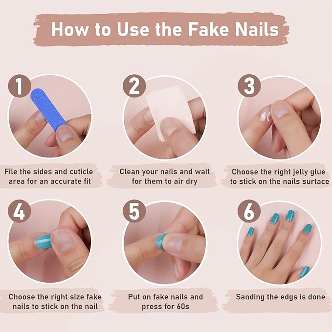Short Press on Nails Brown Square, Glossy Acrylic Solid Fake Nails Natural, 24pcs False Nails with Designs, Glue on Nails Art Kit for Women