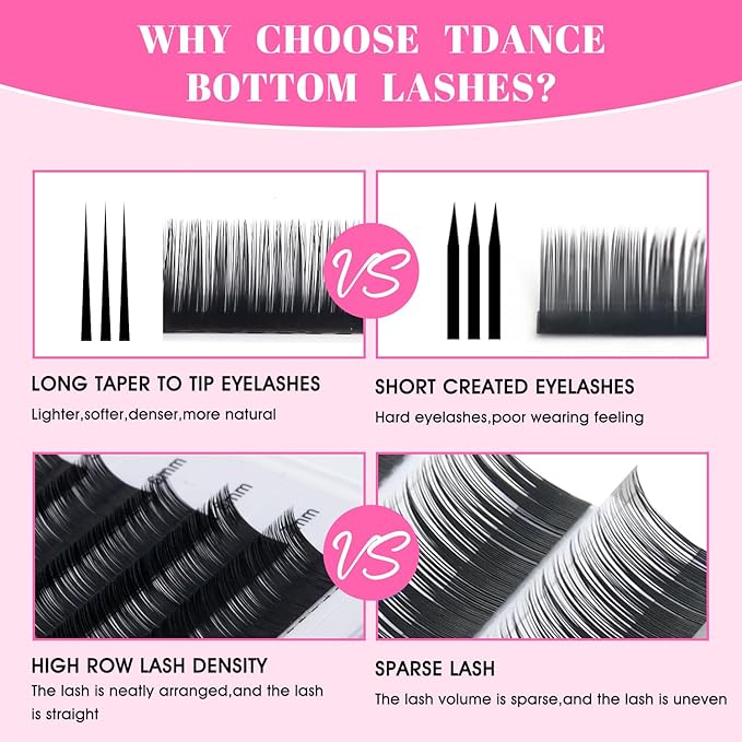 TDANCE Bottom Lash Extension 0.03/0.05/0.07mm Thickness Bottom Lashes Lower Lash Extensions B Curl 5-7mm Mixed Under Bottom Eyelashes (0.03-B,5-7 mm)