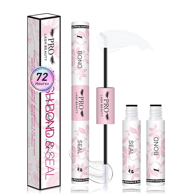 PROLASHBEAUTY Lash Cluster Glue Clear Lash Glue Lash Bond and Seal for Eyelash Clusters 2-3S Fast Drying Waterproof Strong Hold 72H+ Eyelash Glue (10ml, Clear Bond & Clear Seal)