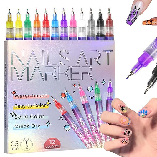 12 Colors Nail Art Pen Set,Nail Polish Pens Quick-Drying for Painting Nails,3D Acrylic Art Tools Dotting Liner Brush,Nails DIY Tools Beginners Christmas Gifts