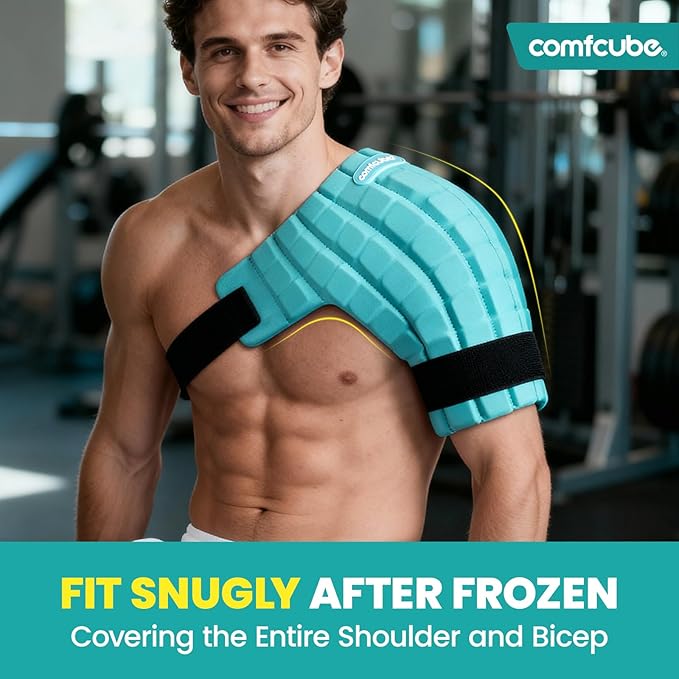 Comfcube Shoulder Ice Pack Wrap for Injuries, 2 Hours Long Lasting Rotator Cuff Cold Therapy Flexible Shoulder Ice Pack for Pain Relief, FSA Eligible, Cold Pack for Tendinitis, Surgery, Swelling