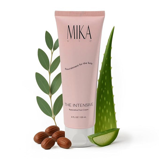 Mika Vie Foot Cream for Dry Cracked Heels and Feet - 4fl oz Urea Foot Cream for Women W/Vitamin E, Shea & Cocoa Butter - Naturally Scented Cracked Heel Treatment & Moisturizer - Non-Greasy
