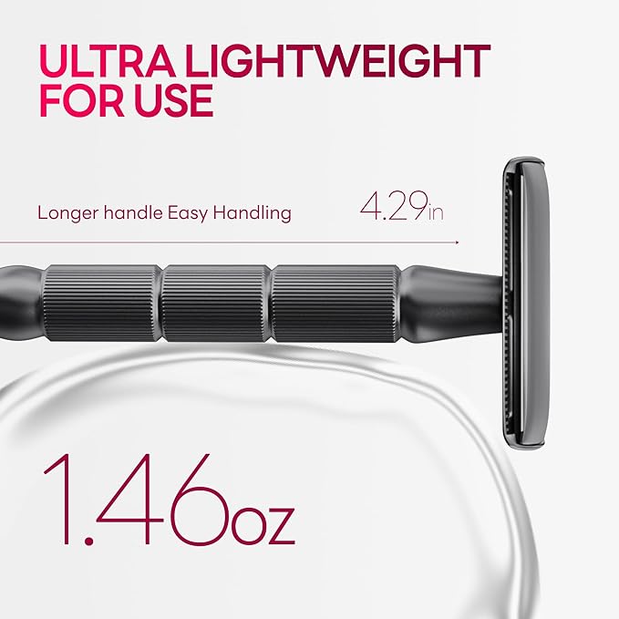 CAVEEM Double-Edge Safety Razor, Single-Blade Razors with 5 Stainless Steel Razor Blades for Men and Women, Reusable Metal Razor – Gun Metal Black