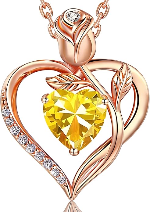 1.2CT Rose Heart Necklace Option of Moissanite or Lab-Grown Sapphire Ruby Emerald&More Necklace for Women Birthstone Girlfriend Necklace S925 Sterling Silver 18K White/Rose Gold Plated D Color VVS1 Gift for Wife Mother Daughter for Birthday Anniversary...