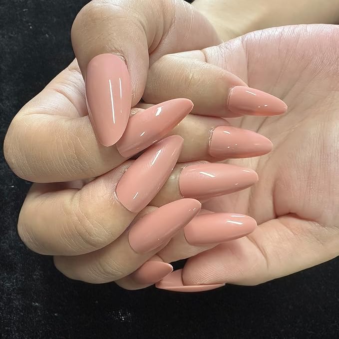 JONKASIPA French Fingertip Press-On Nails - Pink Almond Shaped Press-On Nails, Artificial Nails Designed for Women, 24 Pcs Stick-On Nail Set