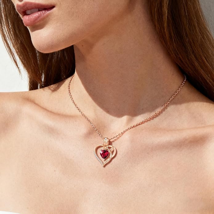 1.2CT Rose Heart Necklace Option of Moissanite or Lab-Grown Sapphire Ruby Emerald&More Necklace for Women Birthstone Girlfriend Necklace S925 Sterling Silver 18K White/Rose Gold Plated D Color VVS1 Gift for Wife Mother Daughter for Birthday Anniversary...