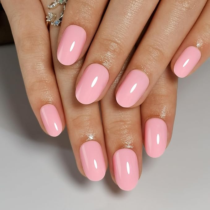 RPNZL Press On Nails - Petal Pink I Solid Opaque Light Pastel Pink Short Oval Nails, Salon Quality, 32 Nails, 16 Sizes Kit with Glue and Adhesive Tabs - Female Founded