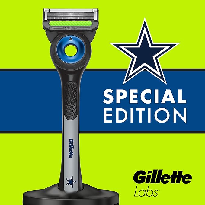 Gillette Labs Special NFL Cowboys Edition Shaving Razor for Men - 1 Handle, 4 Razor Blade Refills & Magnetic Stand, GilletteLabs with Exfoliating Bar