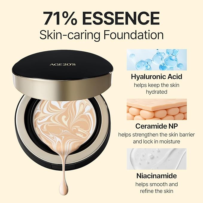 [NEW] AGE20'S Signature Essence Pact | 19C PEACH | Vegan Korean Cushion Foundation | Pack of 1 | Cream Foundation, Dewy & Glow Finish, Natural Coverage, SPF 50+