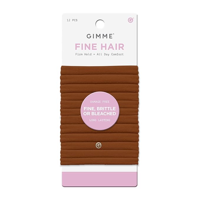 Gimme Beauty Fine Hair Elastic Bands - Slim-Fit Elastic Ties for Fine, Brittle, or Bleached Hair - No-Dent, Gentle-Grip Ponytail Holders for All-Day Comfort - 12 Pack, Red