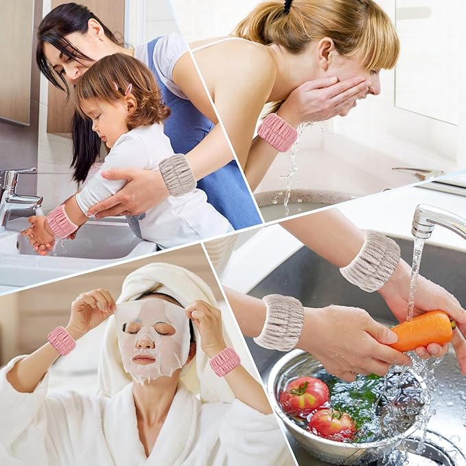 Darfukei Wrist Bands for Washing Face, 4pcs Spa Face Washing Wristbands, Microfiber Arm Wrist Towels, Absorbent Wash Wristbands for Woman Men, Prevent Water from Spilling Down Your Arms