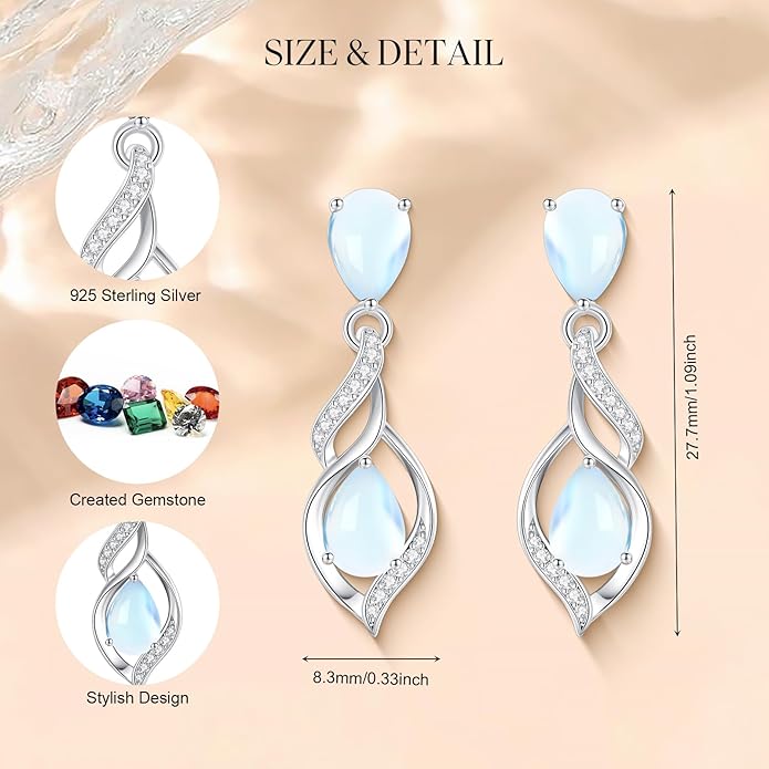 FANCIME Gift for Women Birthstone Earrings for Her Teardrop Birthstone Earrings S925 Sterling Silver infinity Love Birthday Gifts for Mom Women