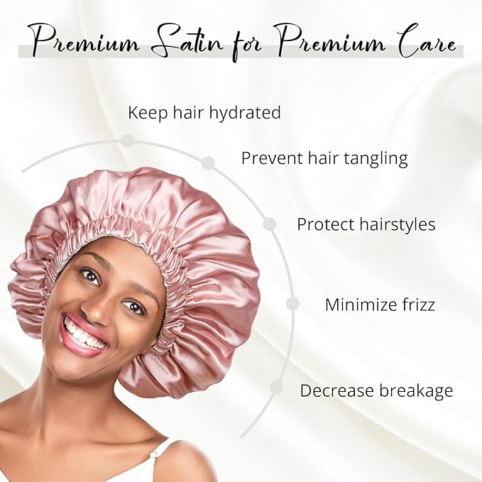 WIGI 100% Silk Satin, Double-Layer, Silk Bonnet for Sleeping Satin Bonnet with Scrunchie Gift, Breathable & Adjustable