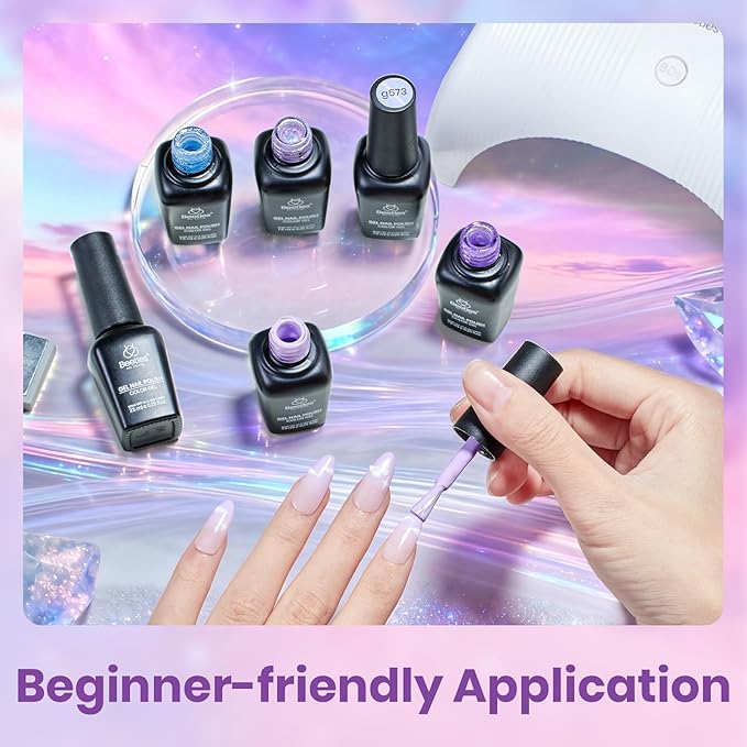 Beetles Gel Nail Polish Set - Dreamscape Wander 6 Colors Baby Purple Blue Glitter Shimmer Cat Eye Gel Polish Soak Off UV LED Nail Gel Home Gifts for Women Manicure DIY Nail Art