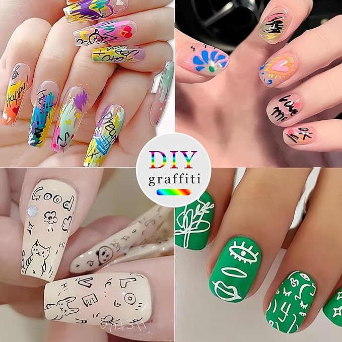 12 Colors Nail Art Pens Set, 0.5mm Fine Tip Nail Art Marker for DIY Nail Designs, Water-Based Quick Dry Nail Drawing Pens, Multi-Color Nail Painting Liner Pens for Manicure Beginners & Nail Artists
