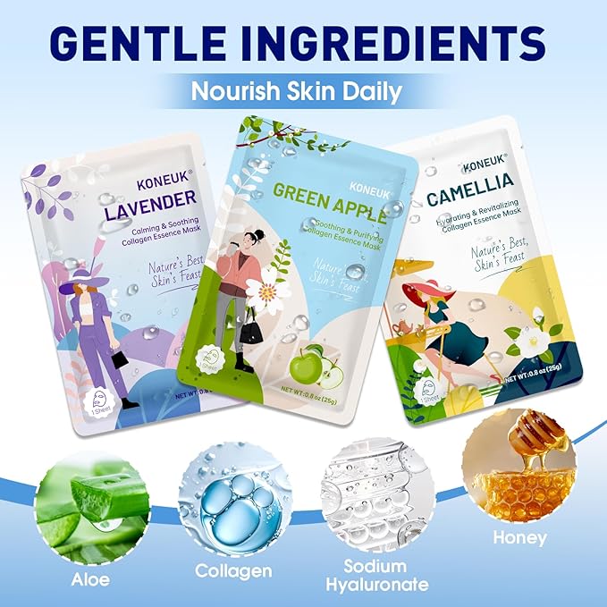 9 Pack Hydrating Face Masks Skincare, Bulk Sheet Face Mask for Dry Skin, Collagen Facial Masks Spa Gifts for Women Skin Care, Valentines Day Gifts, Mothers Day Gifts for Mom, Teacher and Nurse Gifts