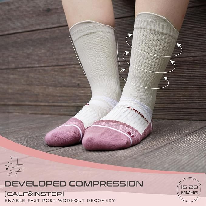 Coolmax Compression Running Socks for Women 3 Pairs, Anti-Blister Moisture Wicking Boot Crew Cushion Athletic Workout Socks