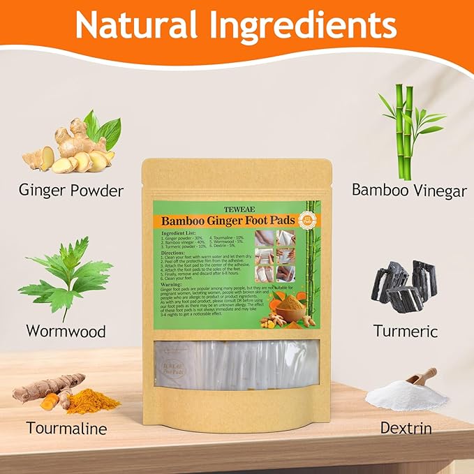 TEWEAE 122 Pads Foot Pads Natural Turmeric & Ginger, Wormwood, Bamboo Vinegar, Included 122Pads Goodnight Patches and 122 Adhesive Sheets