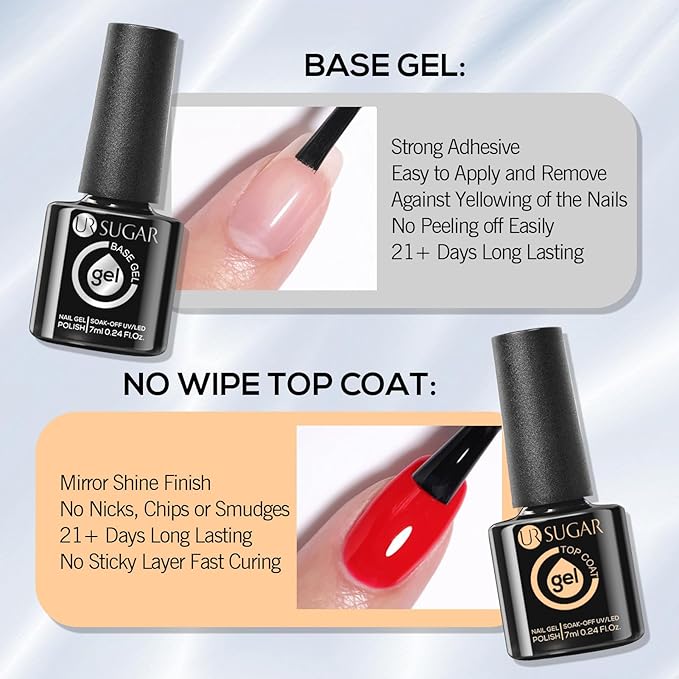 UR SUGAR 4 Pcs Nail Dehydrator Nail-Primer Base and Top Coat, Acid Free Natural Nail Prep Dehydrate & Bond Nail-Primer Kit, Glossy Surface Quick Drying Long Lasting and Easy to Apply