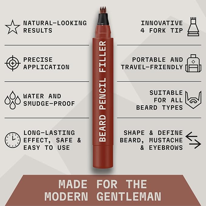 Striking Viking Beard Pencil Filler - Pack of 2, 0.09 fl oz, Red Brown - Precision Gap Filling & Beard Filler Pen - Waterproof, Long Lasting Wear - Quick & Easy Outline with Enhancement Pencil