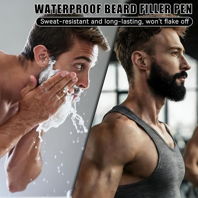 KGAJSGH Men's Beard Pencil & Powder Stick, Micro Fork Tip Beard Filler, Waterproof Beard Color Pen for Natural Looking Beard Mustache, Eyebrows, Hairline Coverage, Waterproof