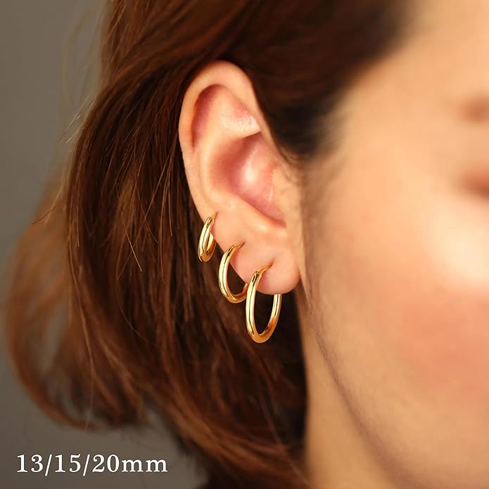 M MOOHAM 14K-Gold-Plated Hoop Earrings for Women - Hypoallergenic 14K Gold 925 Sterling silver-plated Post Sensitive Ears Nickel Free Hoops Earrings Set for Women Jewelry Lightweight 13-60mm
