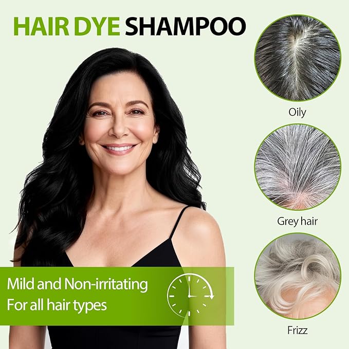 Vireo Color Black Hair Dye Shampoo for Women & Men, 15 Min Gray Coverage, 3 in 1 Semi-Permanent Color with Natural Herbal Ingredients