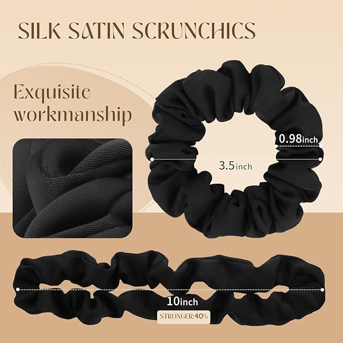 Scrunchies for Women,Silk Satin Hair Scrunchies,Elastic Strengthening Hair Ties,Ponytail Holder Suitable for Thick Thin Hair,Luxury Scrunchy for Girls (8 PCS Black)